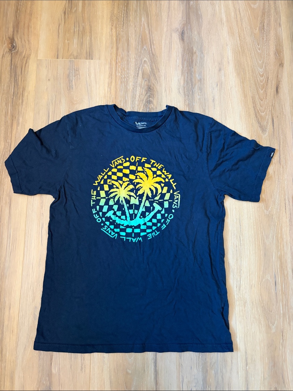 ( 2 for 10$)Vans kids Black Short-Sleeve Tee with Yellow & Teal Palm Graphic